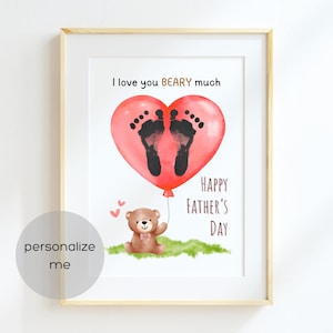 Teddybeer Vaderdag voetafdruk afdrukbare kunst en ambacht DIY cadeau voor vader opa of stiefvader van kinderen, knutselen voor baby baby peuter kind