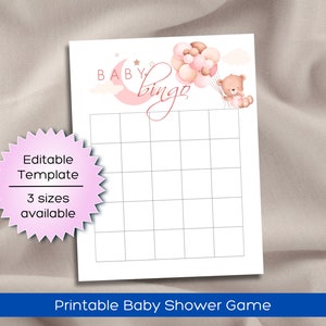 Cartes de bingo vierges pour baby shower ours en peluche | Cartes de bingo vierges pour baby shower ou révélation de genre | Créez vos propres cartes de bingo modifiables