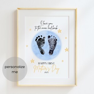 Eu te amo até a lua e de volta Primeiro Dia das Mães 1º Dia das Mães Pegada de bebê artes e artesanato Faça você mesmo Imprimível Lembrança Presente para nova mãe das crianças