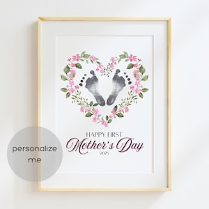 Primo regalo di artigianato e arte stampabile per la festa della mamma, ricordo per la mamma del suo bambino, impronta della mano e impronta del piede, regalo di artigianato artistico per la neomamma.
