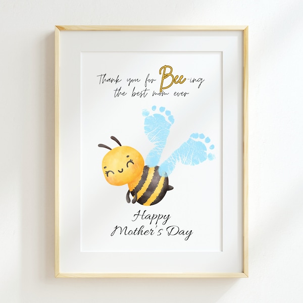 Best Mom Ever Mother's Day Footprint Arts and Craft Keepsake, Printable Mothers Day Gift for first time mom Baby Bumble Bee Footprint Craft