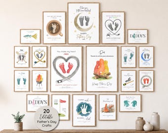 20 Happy Fathers Day Handprint Footprint Crafts | Fathers Day Gift from Baby or Kids | editable with Canva Templates