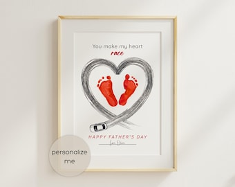 Father's Day Car Lover Dad Gift | Racecar Footprint Craft for babies, infants, toddlers and kids | editable w Canva