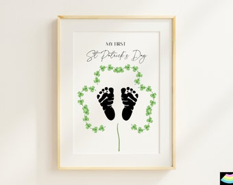 St Patricks Day DIY Baby Andenken Fußabdruck Handwerk, meine erste St. Patrick's Day Aktivität für Kinder, Babys erster Druck Kunsthandwerk Geschenk