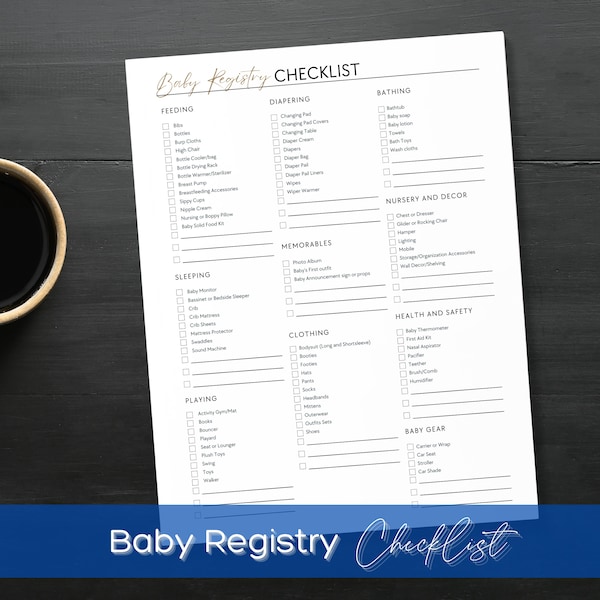 Baby Registry Checklist Printable,  Must Have Baby Essentials Checklist PDF with blank space, editable Baby Shower Prep Sheet