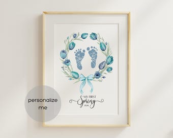 My First Spring Floral Handprint Footprint Craft for babies infant and toddlers, Printable craft, DIY Footprint Keepsake (Digital Download)