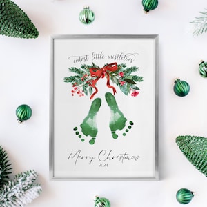 Huellas de muérdago navideñas personalizables, manualidades y recuerdos, regalo / Huella de bebé DIY, manualidad de huella navideña / Editable con Canva