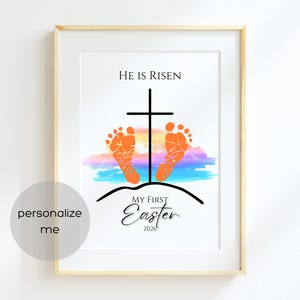 My First Easter Footprint Art Printable: Religious Keepsake (Editable)