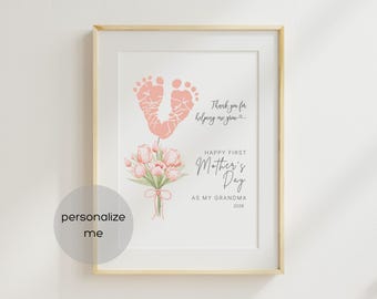 Oma Moederdag Handafdruk Voetafdruk Knutselen voor baby's, baby's en peuters | Moederdagcadeau voor oma | bewerkbaar met Canva