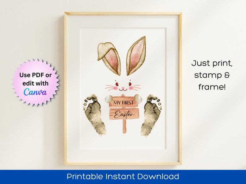 My First Easter Footprint Art Keepsake, Printable Baby First Easter Keepsake Gift for kids, Easter Gift Footprint Craft image 2
