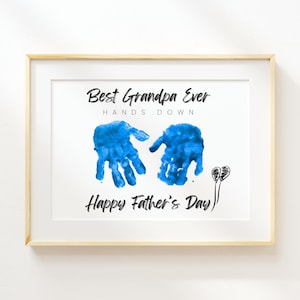 El mejor regalo de arte imprimible con huella de mano para el Día del Padre, regalo DIY para el Día del Padre para el abuelo de los niños, tarjeta con huella de mano