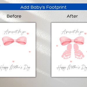 Mothers Day Baby Footprint Art Bow Keepsake, Printable Baby Keepsake ...