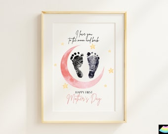 I love you to the moon and back First Mother's Day Printable Footprint arts and Craft Keepsake, Happy 1st Mothers Day Footprint keepsake