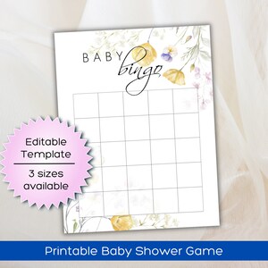 Schede vuote per baby shower con fiori di campo / Schede vuote per baby shower o rivelazione del sesso / Crea il tuo modello di Bingo Canva