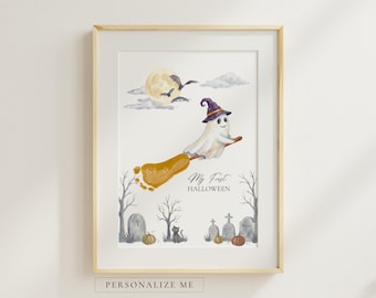 Printable Halloween ghost craft for babies, infants and toddlers | editable Canva template included