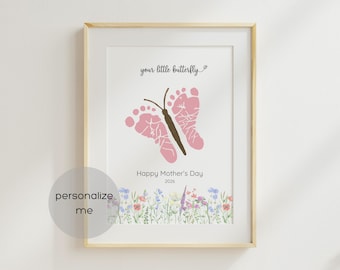 Butterfly Mother's Day Footprint Craft for babies, infants, toddler and kids | DIY Gift for new mom from baby | with Editable Canva Template