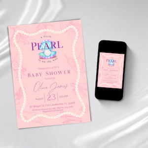 Uma pequena pérola está a caminho. Modelo de convite digital para chá de bebê ou revelação do sexo do bebê, convite para chá de bebê Ocean | PBSIV4
