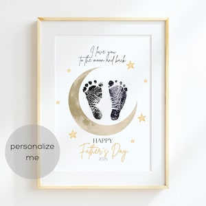 Eu te amo até a lua e de volta Dia dos Pais Pegada Artesanato Faça Você Mesmo Imprimível para Pai Vovô ou Padrasto, Cartão de arte de impressão de mão para pai