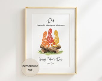 DIY Fathers Day Campfire Craft Gift for Outdoorsy Dad | Printable Footprint Art for babies, infants, toddlers and kids | editable with Canva