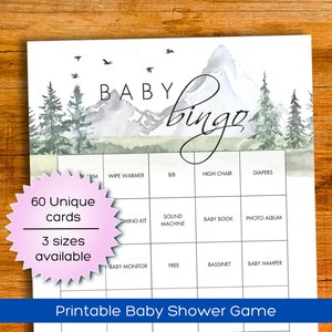 60 cartes de bingo pour baby shower Woodland | Cartes préremplies Woodlands Baby Bingo pour baby shower ou révélation de genre | utilisez un fichier PDF ou modifiez-le avec Canva