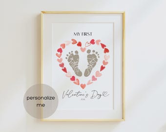Primo disegno con l'impronta del piede di San Valentino, lavoretto per San Valentino per neonati, regalo di San Valentino da un neonato, stampa dell'impronta del piede di San Valentino, modello Canva