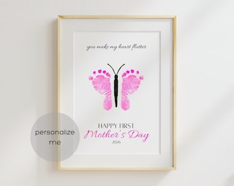 Personalized First Mother's day Butterfly Craft for babies, infants and toddlers | DIY Gift for new mom | Printable Footprint Template