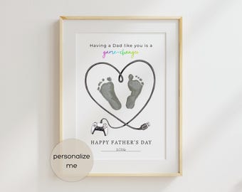 Gamer Dad Gift from baby for Father's Day | Video Game Footprint Art for babies, infant, toddlers and kids | editable with Canva