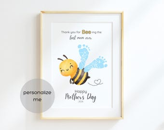 Decorazione per la Festa della Mamma con impronta di un'ape / Regalo personalizzato per la mamma (modello modificabile)