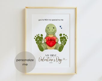 Dinosaur Valentine Printable, Valentine Footprint Craft, gift from baby, My First Valentine's day keepsake for babies infants and toddlers