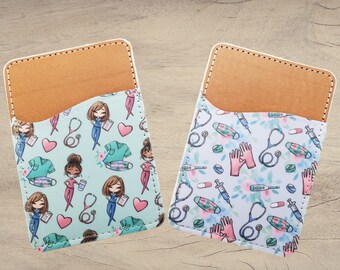 Nurse Print Phone Card Holder, Stick On Phone Card Holder, Phone Wallet, Credit Card Holder, ID Phone Wallet, Medical Themed Phone Wallet