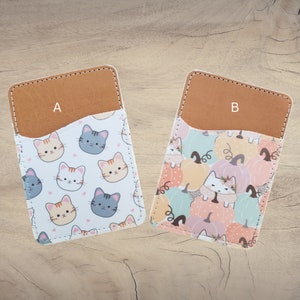 Cartera para teléfono, tarjetero para teléfono, billetera adhesiva para teléfono, tarjetero con estampado de gato, accesorios para teléfono para amantes de los gatos, tarjetero para teléfono