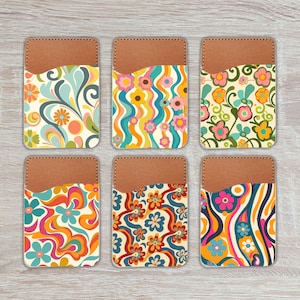 Retro Phone Card Holder, Phone Stick On Wallet, Cute print Card wallet, Groovy phone card holder, Card Caddy,  Credit card holder for phone