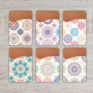 Tarjetero con diseño de mandala para teléfono, billetera adhesiva para teléfono, tarjetero con estampado retro, regalo para calcetines, tarjetero, tarjetero