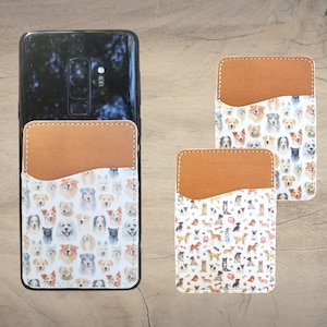 Tarjetero para teléfono, billetera adhesiva para teléfono, billetera para tarjetas con estampado de perro, accesorios para teléfono para amantes de los perros, portatarjetas para teléfono