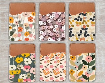 Porte-cartes de téléphone floral, porte-cartes à coller pour téléphone, porte-cartes à imprimé rétro, porte-cartes de téléphone groovy, porte-cartes, bas de Noël