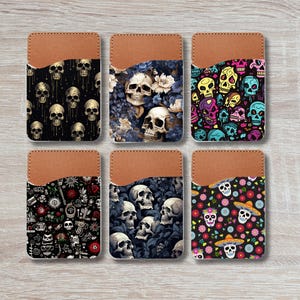 Tarjetero con calavera, tarjetero gótico, tarjetero adhesivo para el teléfono, adorno navideño, tarjetero con calavera de azúcar
