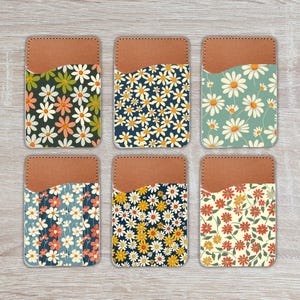 Porte-cartes de téléphone marguerite rétro, porte-cartes autocollant pour téléphone, porte-cartes à imprimé rétro, porte-cartes de téléphone cool, porte-cartes, porte-cartes de crédit