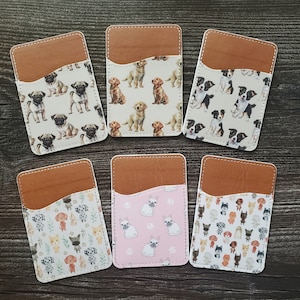 Tarjetero para teléfono, billetera adhesiva para teléfono, billetera con estampado de perro, accesorios para teléfono para amantes de los perros