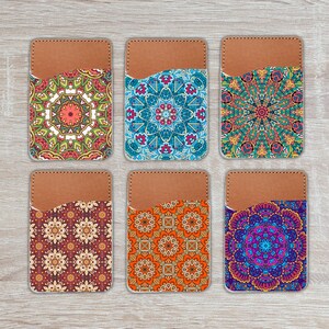 Tarjetero con diseño de mandala para teléfono, billetera adhesiva para teléfono, tarjetero con estampado retro, regalo para calcetines, tarjetero, tarjetero