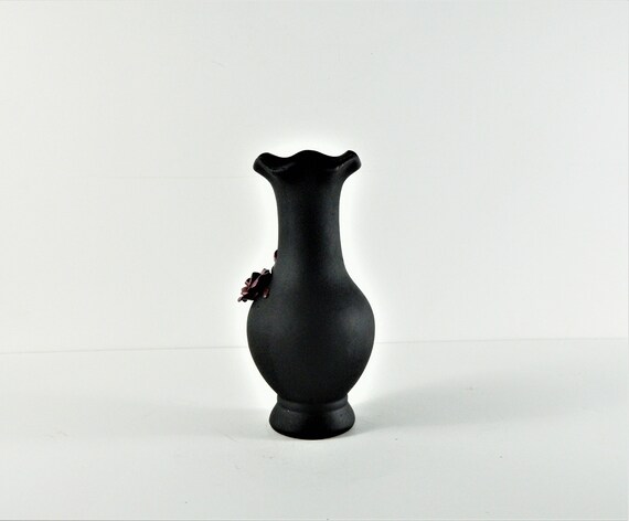 Red Rose On Black Bud Vase Etsy