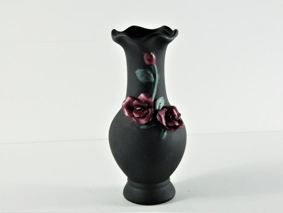 Red Rose On Black Bud Vase Etsy