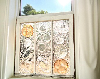 Suncatcher With Vintage Glassware Featuring Various Pieces of