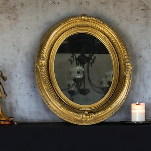 14 x 12 Oval Framed Mirror Vintage Victorian Gold