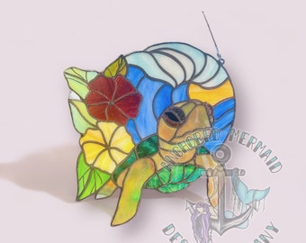 Sea Turtle and Wave Stained Glass Pattern COMMERCIAL LICENSE INCLUDED
