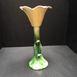 Italian Tulip Candlestick Holder Hand Painted Pottery Tulip on Green Stem Made in Italy.
