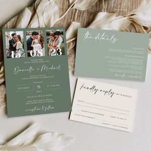 Sage Green Wedding Invitation Template, Modern Wedding Invitation Suite, Wedding Invite Set, Editable & Printable, TEMPLETT