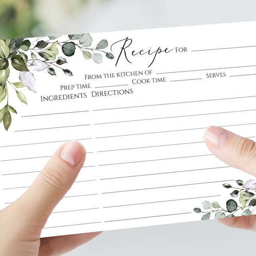 Eucalyptus Recipe Cards 4x6 Template for Bridal Shower Blank Etsy