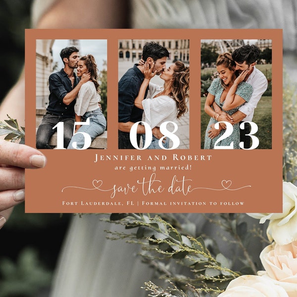 Terracotta Save the Date Cards, Photo Save the Date Template, Editable with Templett - Instant Download
