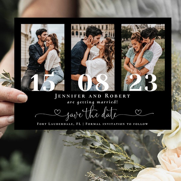 Black and White Save the Date Template, Black Save The Dates, Save the Date Cards with Picture, Editable with Templett