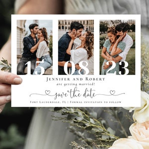 Photo Collage Save the Date Template, Save the Date Cards with Pictures, Editable with Templett - Instant Download